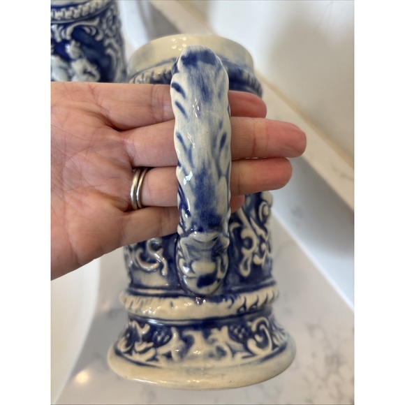 Vintage‎ Cobalt Beer Stein Set Gerz-style Unmarked Victorian Couple Cherubs EUC - Picture 12 of 15